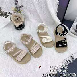 凉鞋女夏季仙女风珍珠沙滩鞋软底内上线乳胶鞋垫罗马鞋一手码批发