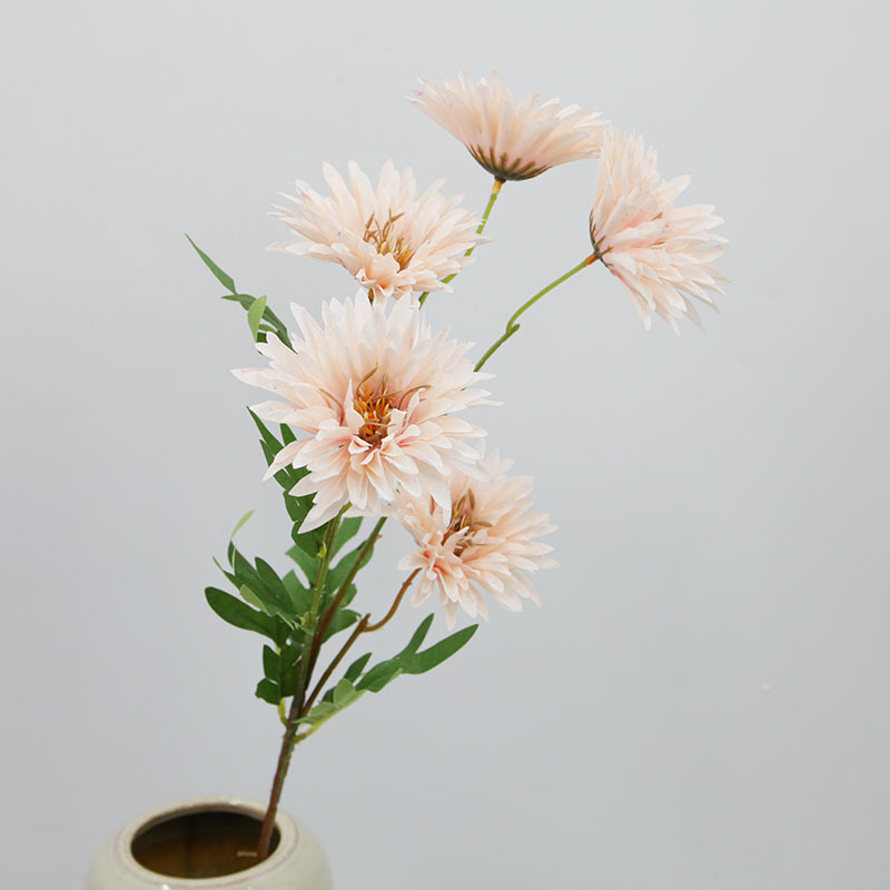 Flor de crisantemo artificial con 5 cabezas, tallo único, crisantemo tipo girasol, decoración para bodas, crisantemo artificial, accesorio para fotografía, venta al por mayor de flores artificiales.