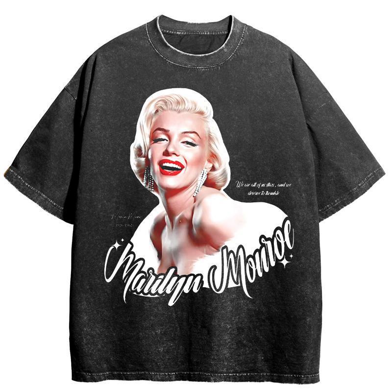 Monroe, Clown, Edison, Jordan Famous Character Pattern Loose Washed Direct Spray Men's and Women's Short-Sleeved T-Shirt
