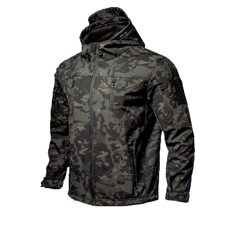 Táctica de invierno abrigo de cáscara suave al aire libre impermeable a prueba de viento con terciopelo calentador traje de montaña