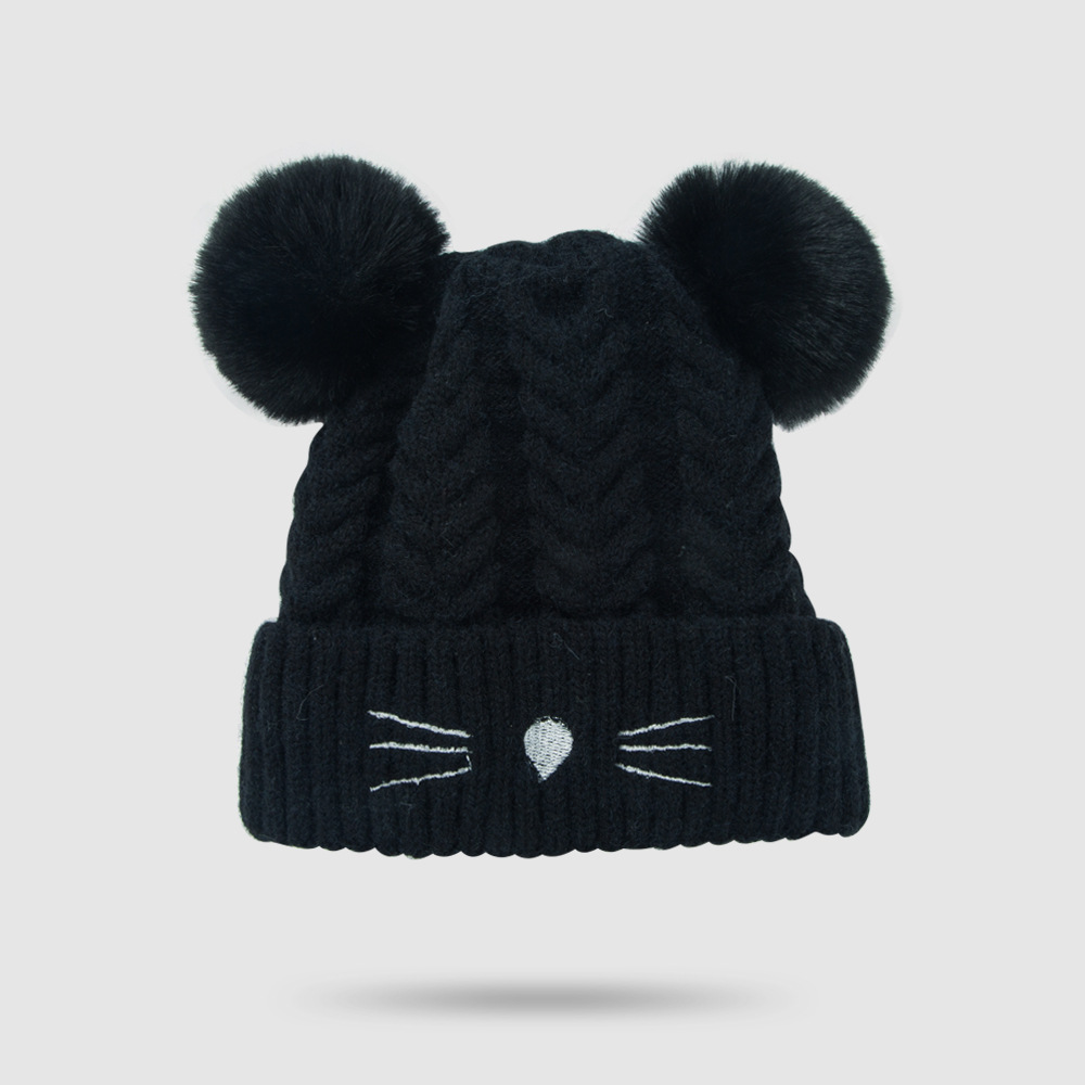 2021 New Baby Hat Autumn And Winter Cute Fleece Lined Warm Cartoon Fur Ball Woolen Cap Children Baby Knit Hat display picture 8