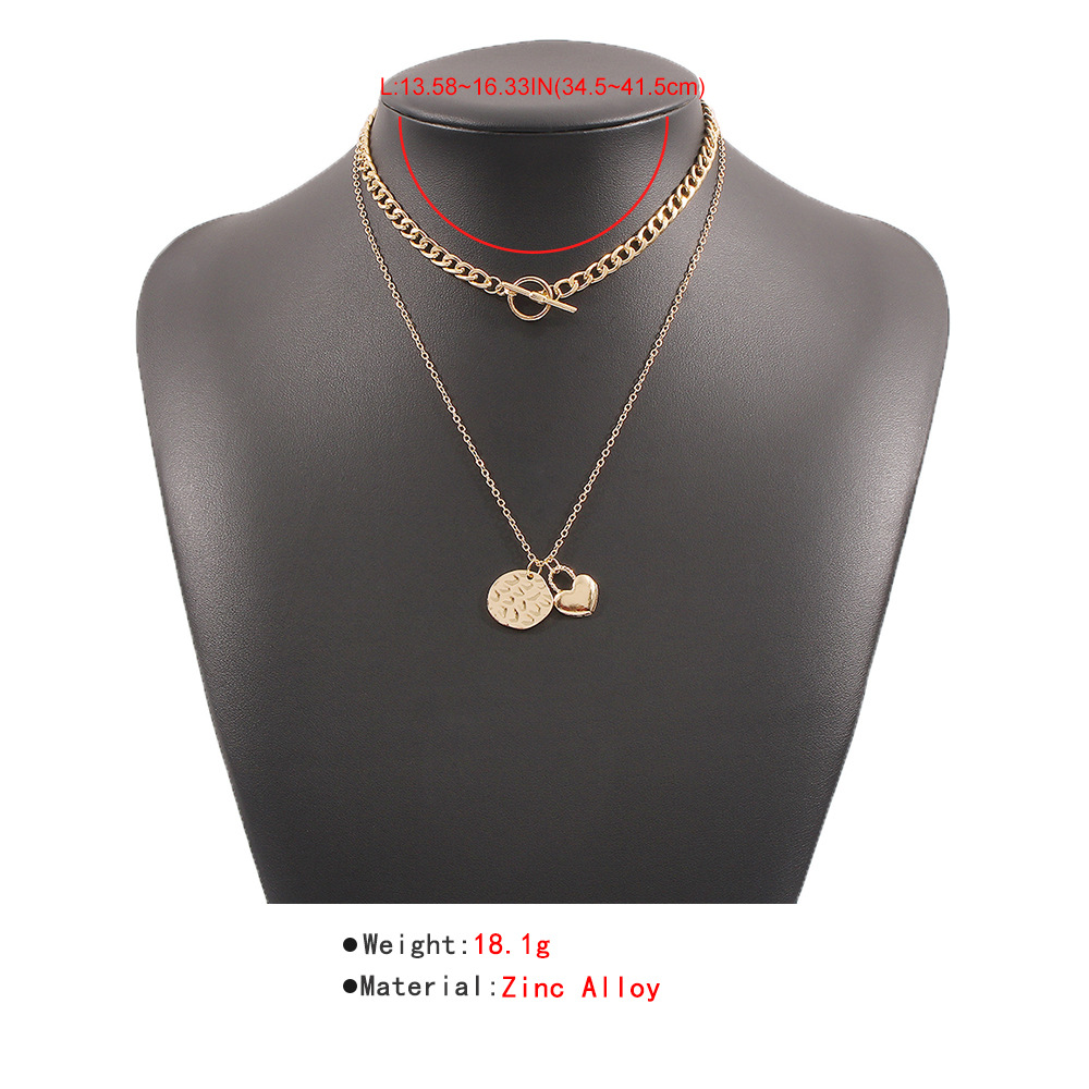 Nouveau Collier Rétro Simple En Alliage Multicouche Rond Coeur D&#39;amour De Mode display picture 4