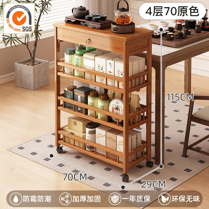 新しい中国風のモバイルコーヒーテーブル肥厚カート収納ラックオフィススタディティーテーブル車輪付きティーキャビネット|undefined