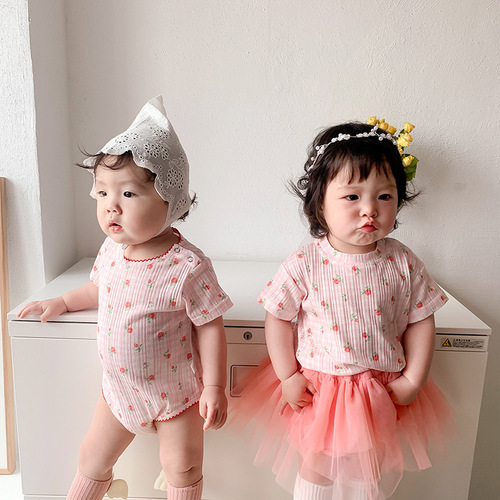 Baby Summer Thin Packing Clothes Newborn Clothes Floral Baby Girl Jumpsuit Summer Hundred Days Knitted Harness