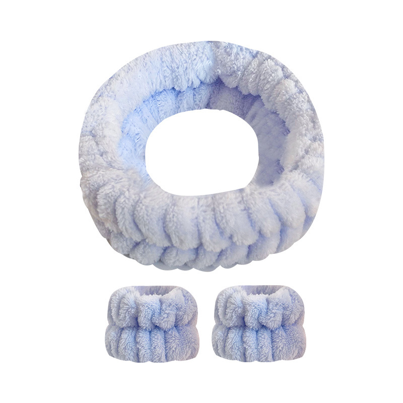 Amazon franela color sólido banda de pelo banda muñeca traje de mujer lavado facial spa banda de pelo a prueba de humedad absorbente pulsera felpa