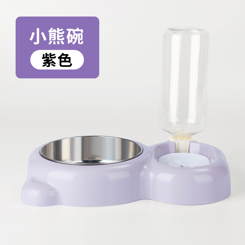 Oso mascota doble tazón gato perro alimentación automática fuente de agua potable a prueba de humedad boca partición de doble propósito perro tazón entrega al por mayor