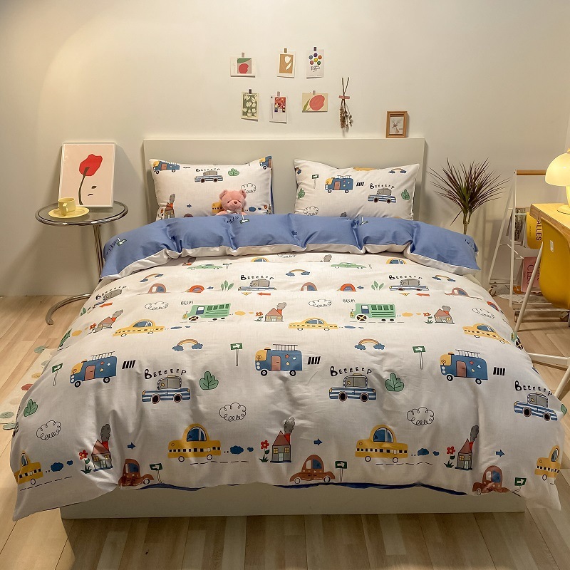 男の子車子供用4点セット純綿漫画寮用品綿キルトカバーベッドシーツ3点セット1.35m|undefined