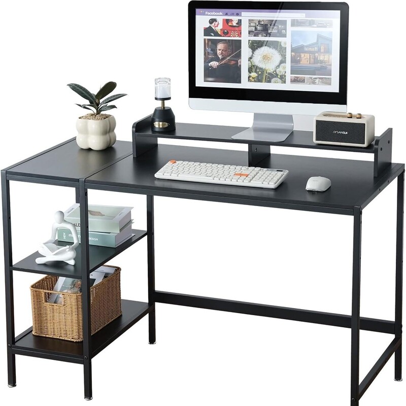 Extra-large home computer desk with storage shelves, printer stand, and cabinet bookshelf office desk Extra-large home computer desk with storage shelves, printer stand, and cabinet bookshelf office desk