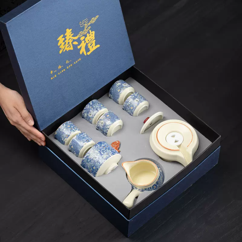 繁花国风茶具套装家用陶瓷开片可养半自动茶壶茶杯整套懒人泡茶器