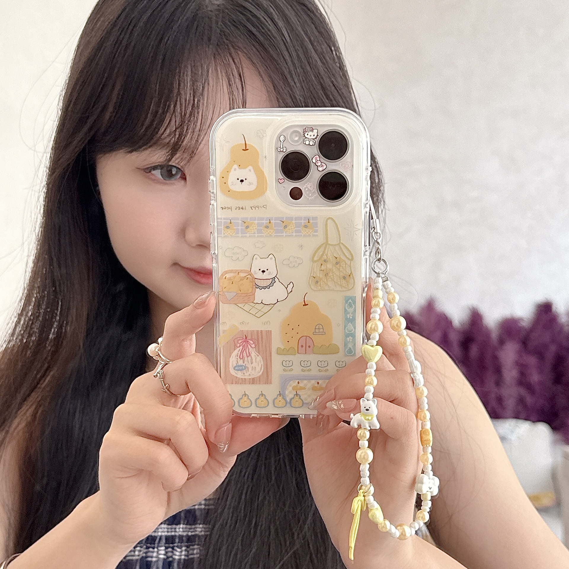 Linda caricatura linda pera cachorro para iphone16 Apple 15ProMax funda para teléfono móvil 14 mujer 13 pulsera