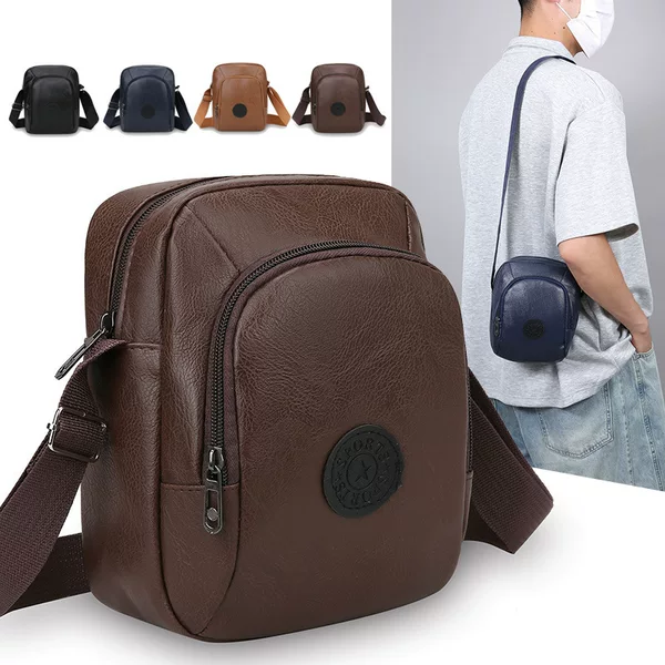 Multi-Layer Storage Men's Crossbody Bag Vertical Style Simple Business Versatile Shoulder Bag Pu Soft Leather Daily Work Clothing Mobile Phone Bag