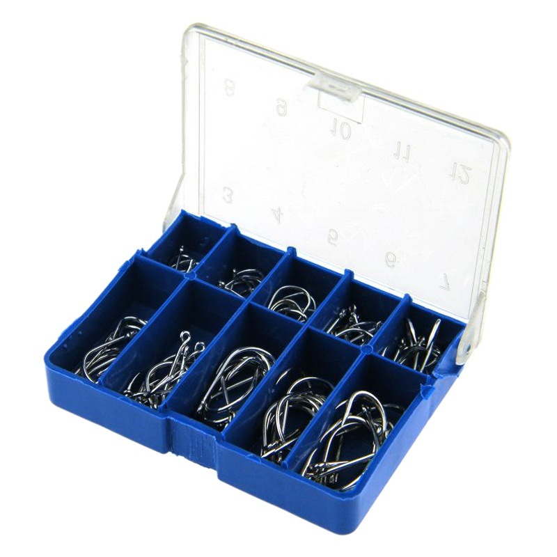 100 Ten Boxed Fish Hook Ishni Tube with Ring (Blue Bottom Box)