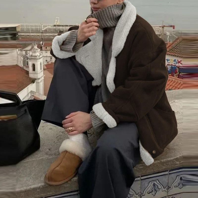 2026 Cross-Border European and American Autumn/Winter New Women's Thickened Warm Fashionable Loose Casual Vintage Lamb Wool Coat for Women 2026 Cross-Border European and American Autumn/Winter New Women's Thickened Warm Fashionable Loose Casual Vintage Lamb Wool Coat for Women