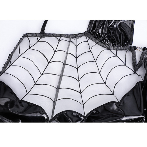 Manyan sexy lingerie sexy suspenders spider web see-through witch patent leather tight hip skirt uniform 8919