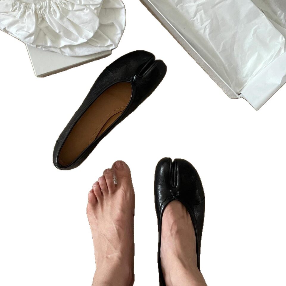 Giày búp bê nữ Mary Jane da thật mũi tách ngón, đế mềm bệt, kiểu lười xỏ — Hàng có sẵn màu đen, Màu nâu