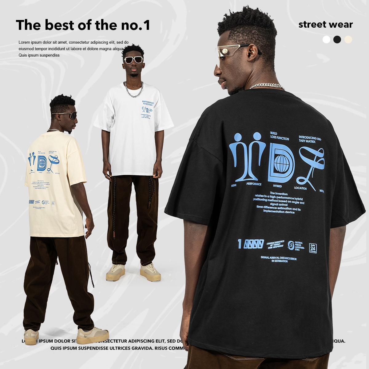 Vyriški trumpomis rankovėmis 220 g pavasario-vasaros medvilniniai laisvi marškinėliai paaugliams su kinišku abstrakčiu spaudiniu_voghion.com