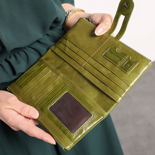 Women's Genuine Leather Wallet Large Capacity Multi-Card Buckle Coin Purse Vintage Simple Long Wallet Women's RFID Handbag