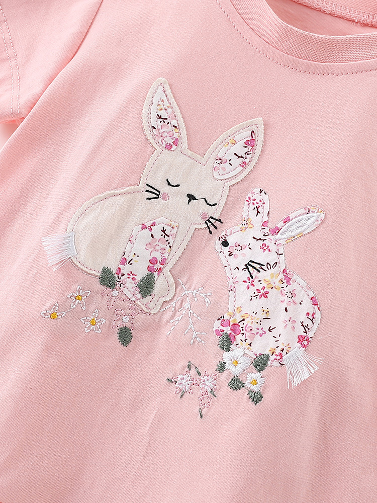 Trajes de niñas transfronterizas malwee verano nuevo estilo europeo y americano camiseta de manga corta casual de cuello redondo chaqueta infantil
