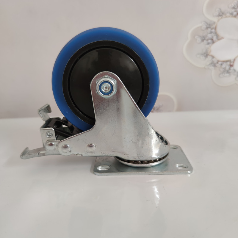 中型3寸4寸AB刹车万向轮     双刹蓝色弹力轮静音轮