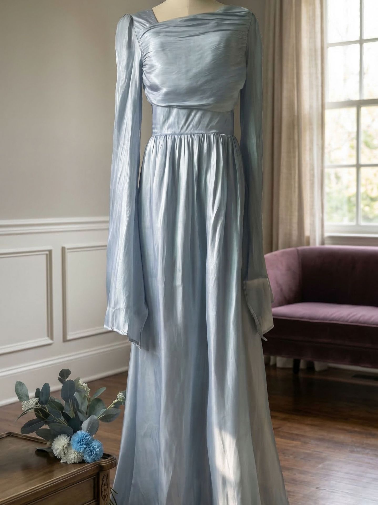Elegant Vintage Long Sleeve Midi Dress With High Waist And Ruffle Detail For Women, Casual Bodycon Maxi Dress_ecoleips.com