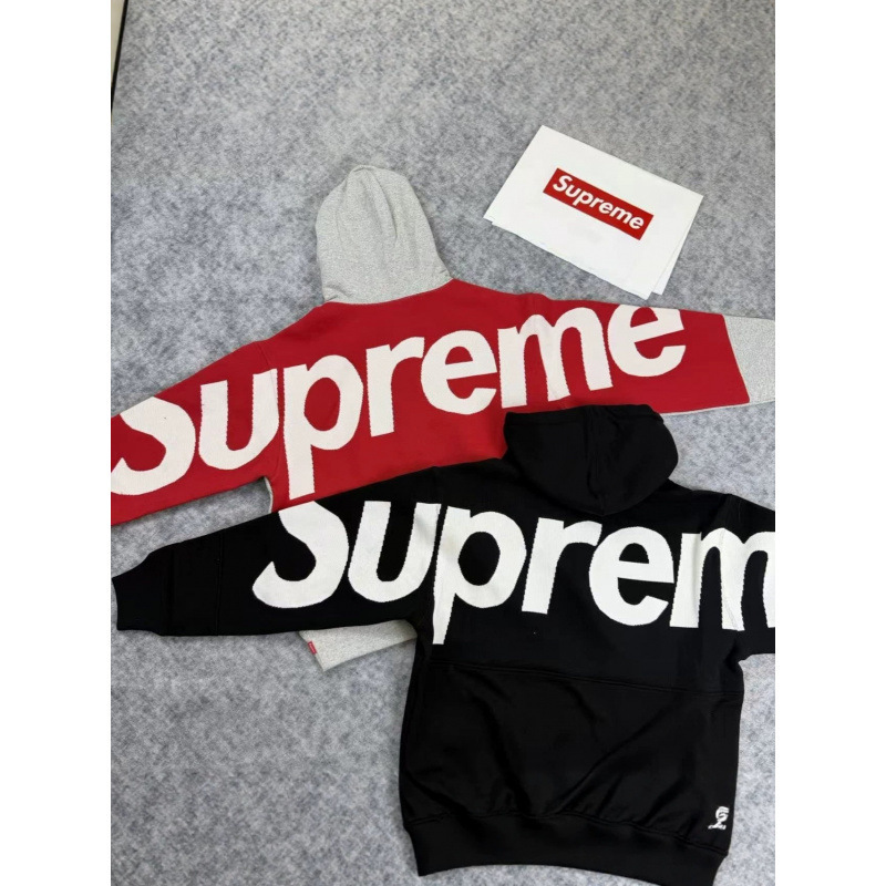 Cross-Border In-Stock High-Quality Classic Sup Biglogo Embroidered Large Logo on the Back American-Style Trendy Hoodie