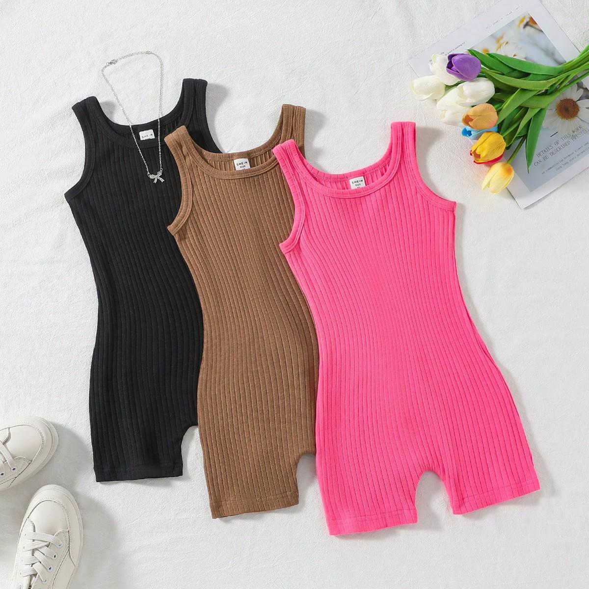2025 Girls' Classic Sweet and Cute Sleeveless Three-Piece Romper Set One-Piece Jumpsuit for Girls Wholesale