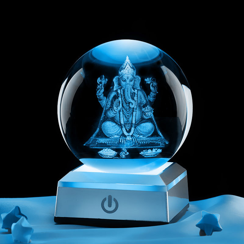 Bola de cristal de 6 cm + base de batería cuadrada enchufable con luz de siete colores