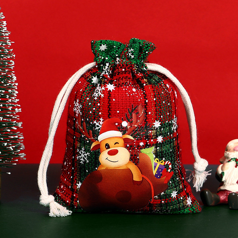 Bolsa de algodón a cuadros de Navidad con cordón Bolsa de embalaje de regalo de caramelo de Navidad Calendario de Adviento bolsa pequeña al por mayor