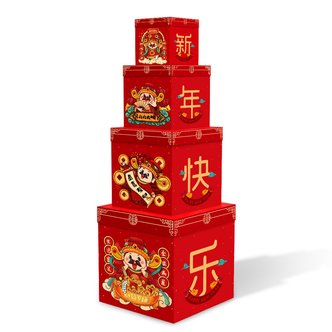 Decoraciones de Año Nuevo para puestos: decoraciones con petardos para el Festival de Primavera y el día de Año Nuevo, decoración de escenarios en centros comerciales y escuelas, cajas de regalo del Dios de la Riqueza.