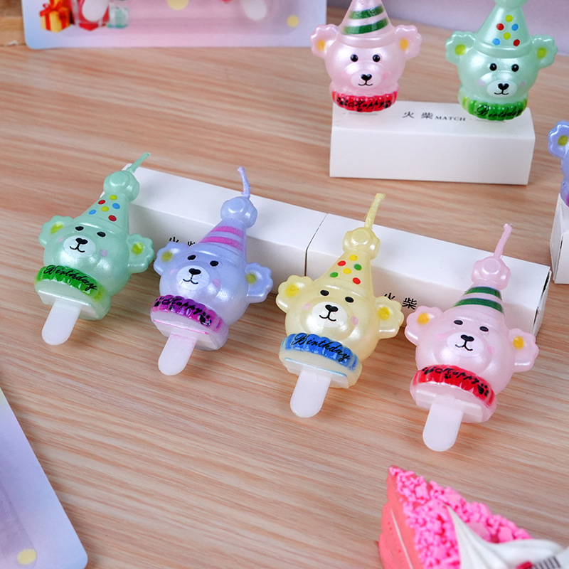 Cute Party Hat Bear Candle Birthday Cake Decoration Plug-in Children's Holiday Baking Holiday Party Christmas 3