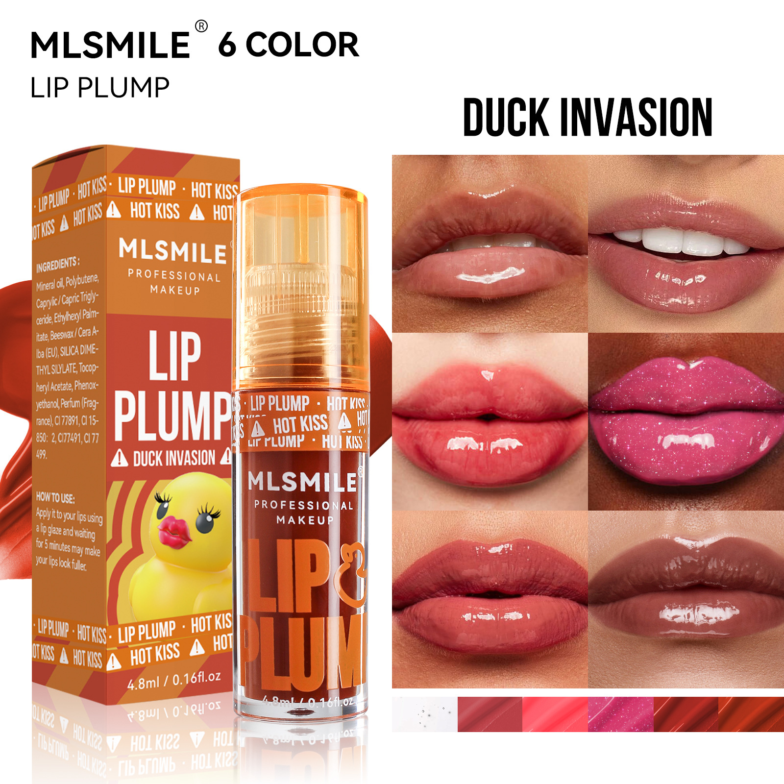 Cross-border duck full lip oil lip balm mirror lip gloss pearl lipped lip color liquid lipstick lip balm transparent lip balm