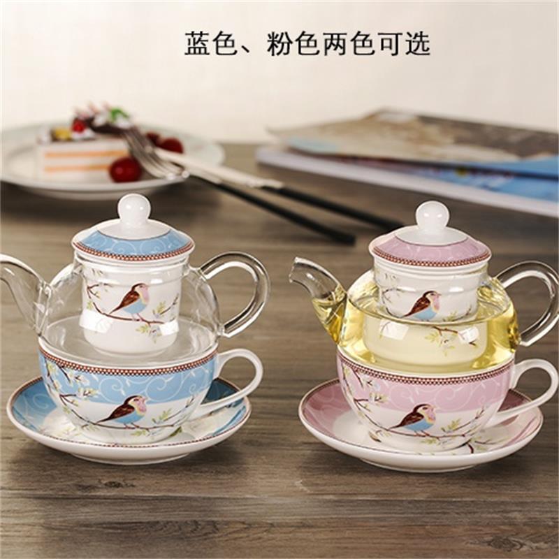 Factory Direct Sales Flower and Bird Glass Pot Mother Pot with Saucer Ceramic One Person Pot Afternoon Tea Set Simple