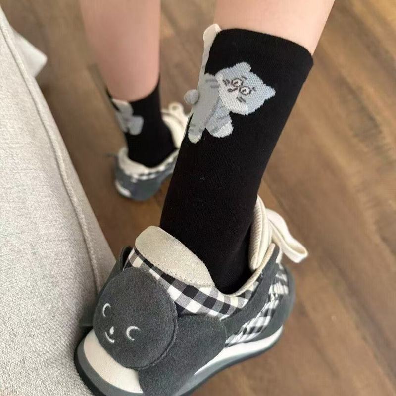 诸暨袜子猫猫蛋蛋中筒袜女可爱秋季新款袜子女趣味搞怪长筒袜批发|undefined