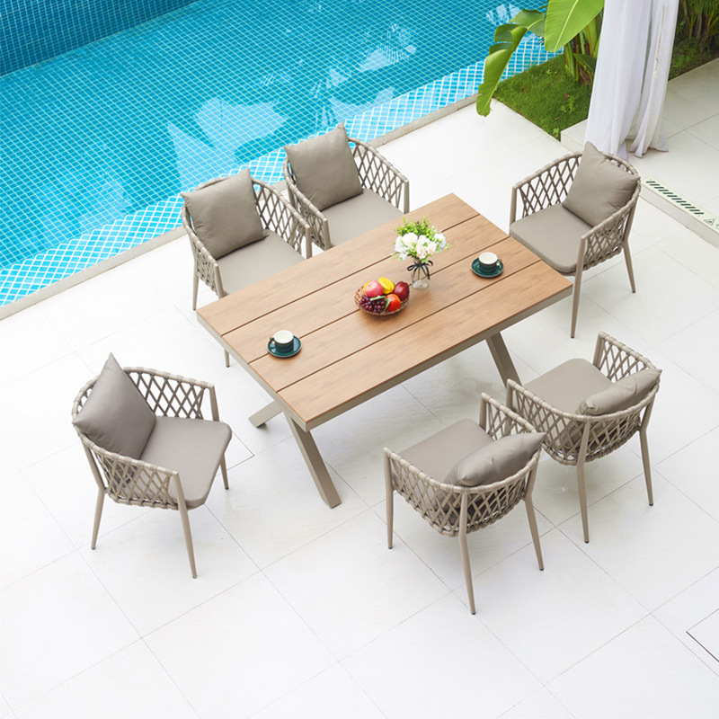 40_테이블 및 의자 세트: A형 의자 6개 + 150_90 플라스틱 목재 긴 테이블