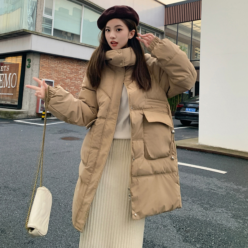 Coreana de estilo largo y medio de invierno de mujer 2023 nuevo suelto y grueso estudiantes con chaqueta negra encapuchada