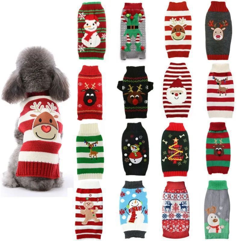 [Cute Cartoon Reindeer Sweater for Pets Warm Costume Christma]