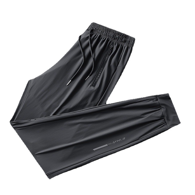 Pantaloni da uomo in nylon elasticizzato effetto ghiaccio - Pantaloni sportivi estivi leggeri, ad asciugatura rapida e a gamba dritta, casual._voghion.com