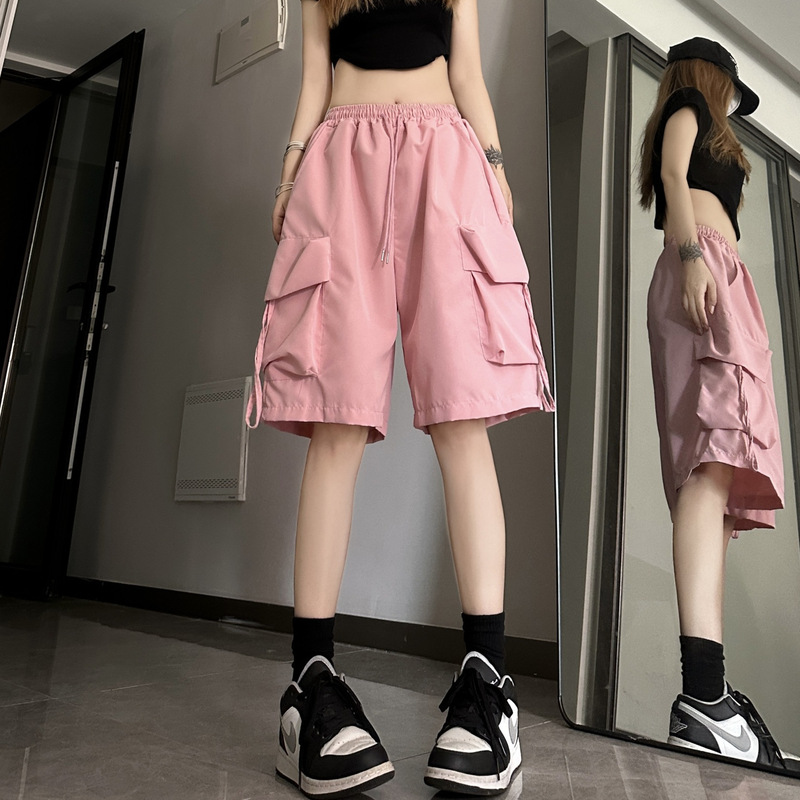Women's American-Style Sports Shorts 2025 Summer New Thin Wide-Leg Casual Slimming Quick-Dry Cargo Shorts Five-Point Length