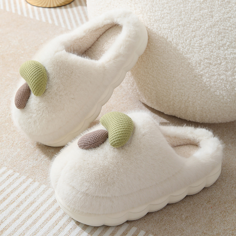 thumbnail image 1 of Zapatillas de invierno de suela gruesa de algodón con forma de seta bonitas para parejas femeninas, Zapatillas de felpa de dibujos animados para el hogar antideslizantes para padres e hijos, 1 of 5