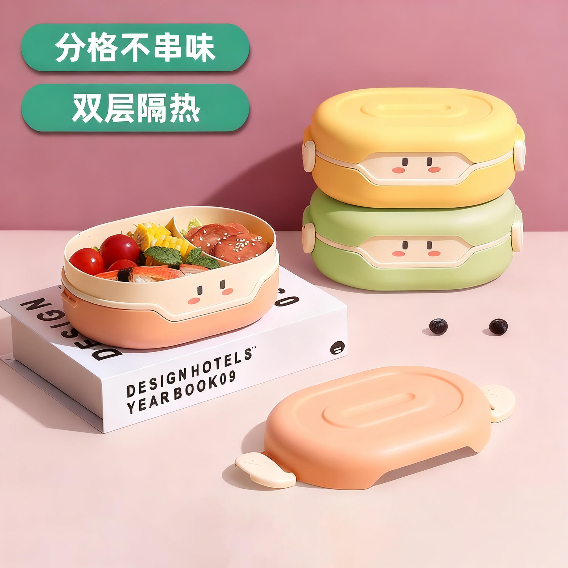 食品级可爱卡通饭盒微波炉专用便携饭盒学生分隔午餐盒户外轻便盒