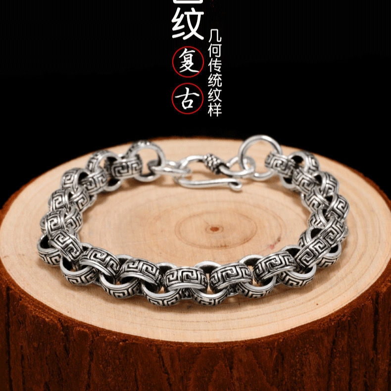 S925 Sterling Silver Bracelet Men's trendy thick bracelet Thai silver bracelet vintage domineering silver chain gift for boyfriend