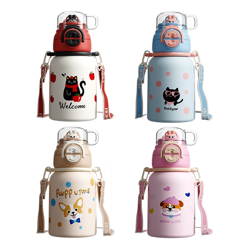 alta visualización de dibujos animados impresión 3D taza de aislamiento para niños estudiantes portátil doble bebida rebote paja taza de agua taza de regalo