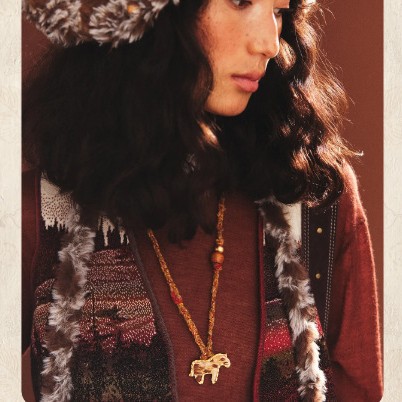 秋冬新款DUMA 斑马纹毛线项链小众轻奢简约铜镀金小马毛衣链