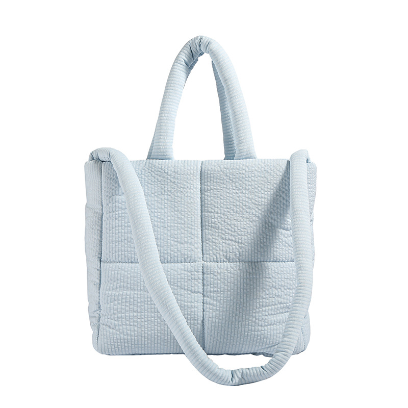 High quality texture tote bag nylon cotton bag large capacity shoulder messenger bag soft plaid handbag down bag_voghion.com