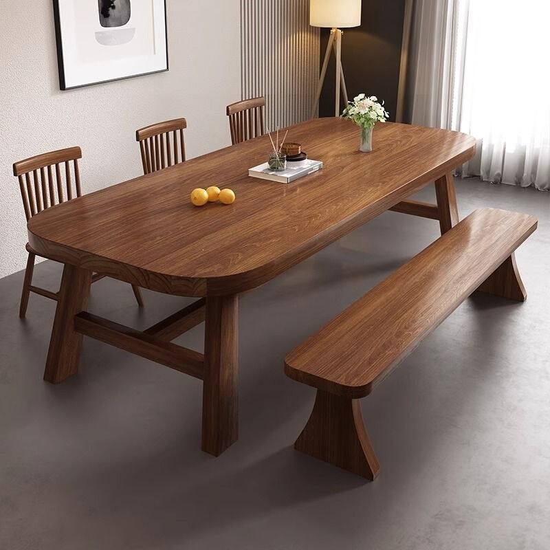 Simple Modern All-Solid Wood Dining Table and Chair Set, Retro Rectangular Dining Table, Natural Wood Desk, Suitable for Office Spaces, Adjustable in Height