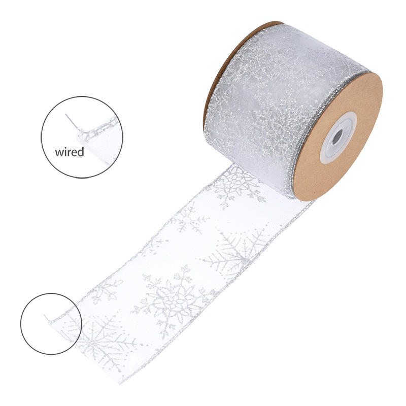 Amazon nueva decoración transfronteriza de Navidad hilada de nieve transparente pulverización de copos de nieve cinta de Navidad más alambre de 10 yardas
