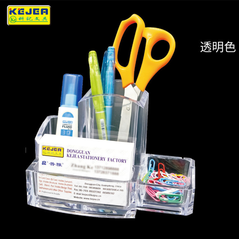 Keji 도매 다기능 데스크탑 저장 펜 홀더 투명 명함 홀더 창조적 인 비스듬한 플러그 사무실 신선한 펜 홀더