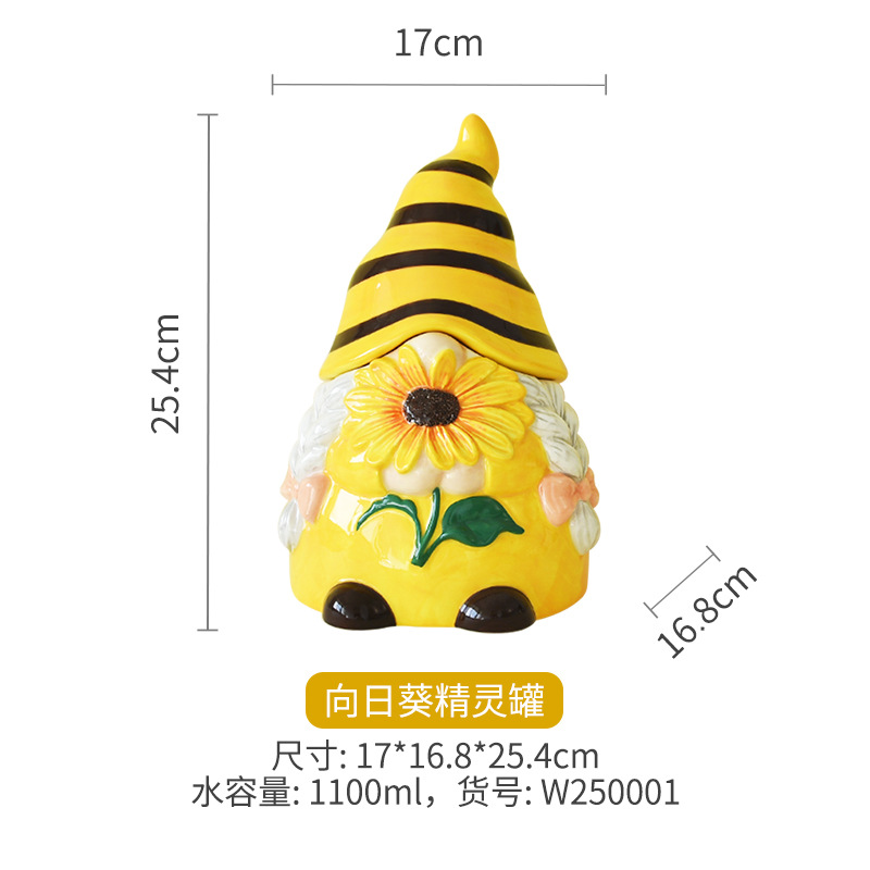 Tarro sellado de primavera, frasco lindo de elfos de abejas, frasco de almacenamiento de alto valor en relieve creativo de cerámica