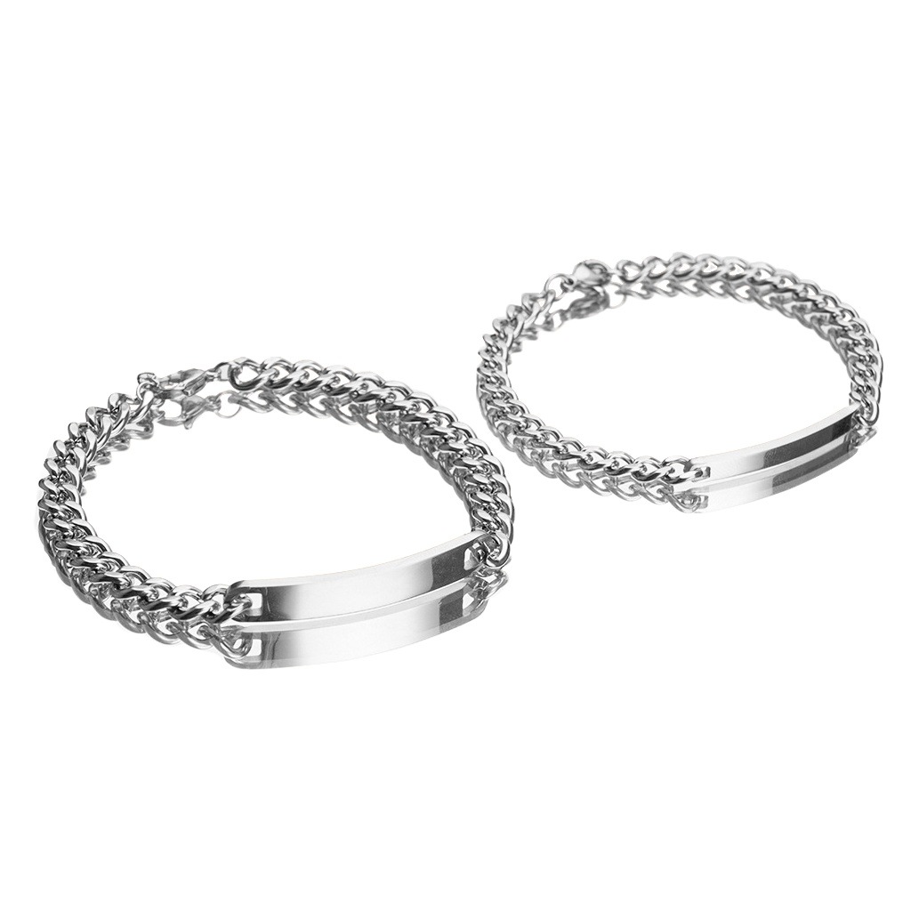 Amazon New Hot Sale 2 Pieces/Set Engravable Titanium Steel Couple's Day 18K High Quality Gold Plated Bracelet