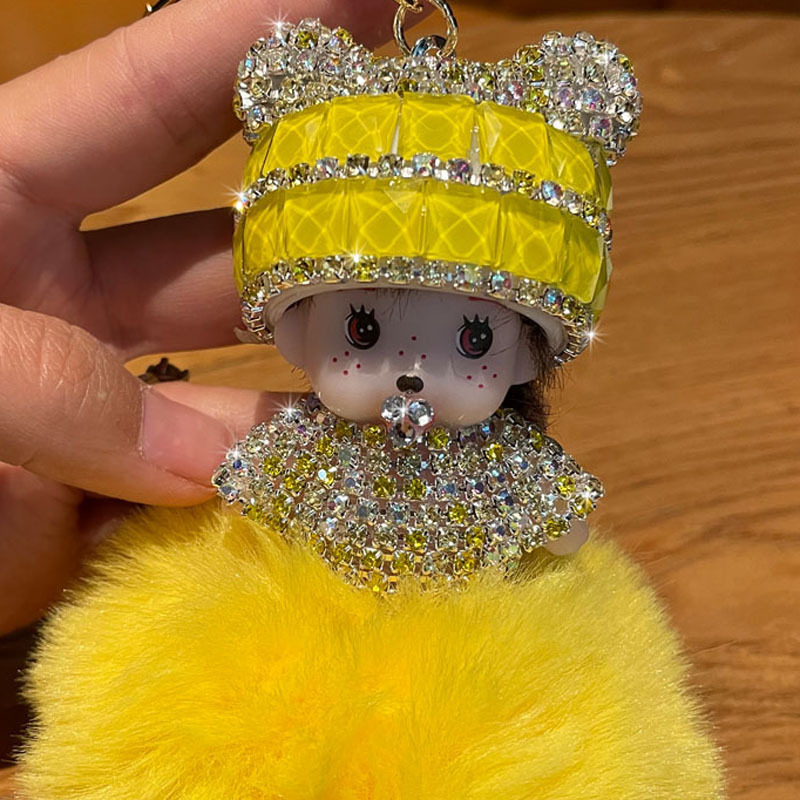 Corea del Sur creativo lindo diamante incrustado lindo Qiqi Bola de piel muñeca llavero mujer de dibujos animados par coche bolsa colgante